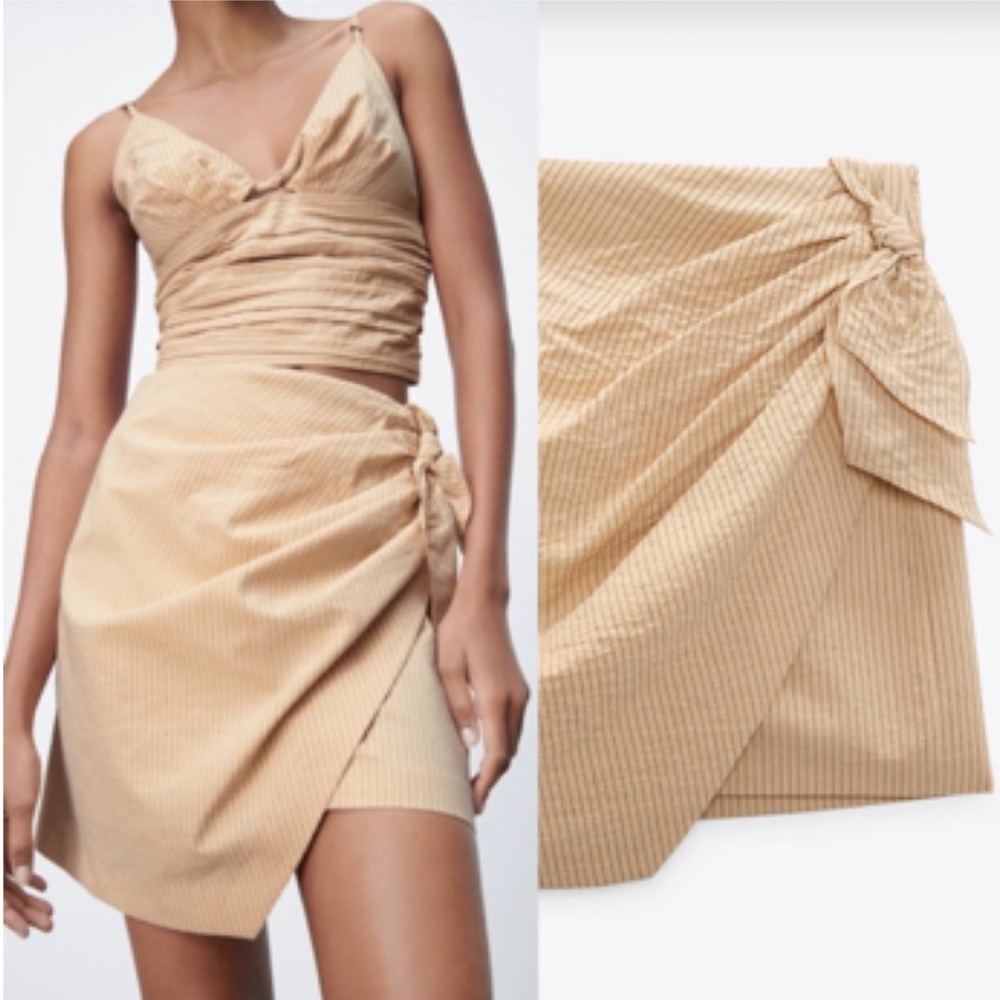 NWT ZARA Draped Stripped Asymmetrical Mini Skirt